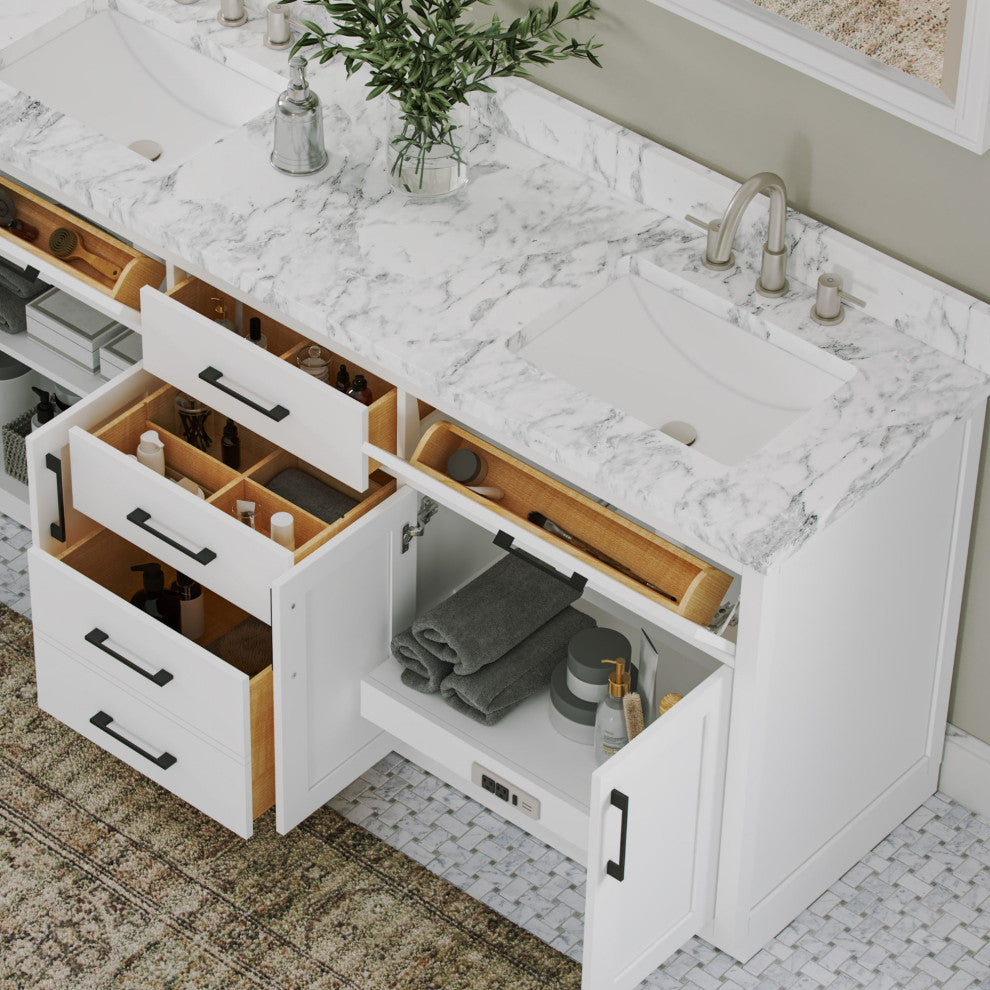 The Hudson Bathroom Vanity, White, 72", Double Sink, Freestanding