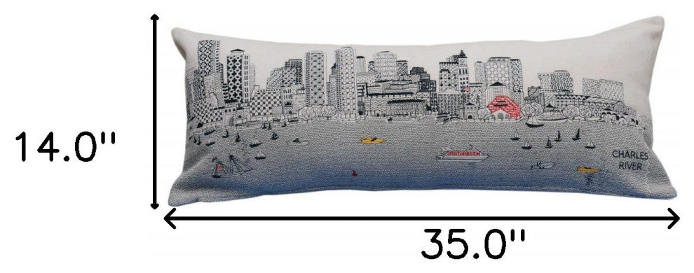 35" White Boston Daylight Skyline Lumbar Decorative Pillow
