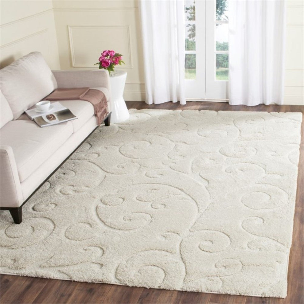 Safavieh Florida Shag 8'6" X 12' Power Loomed Rug in Creme and Creme