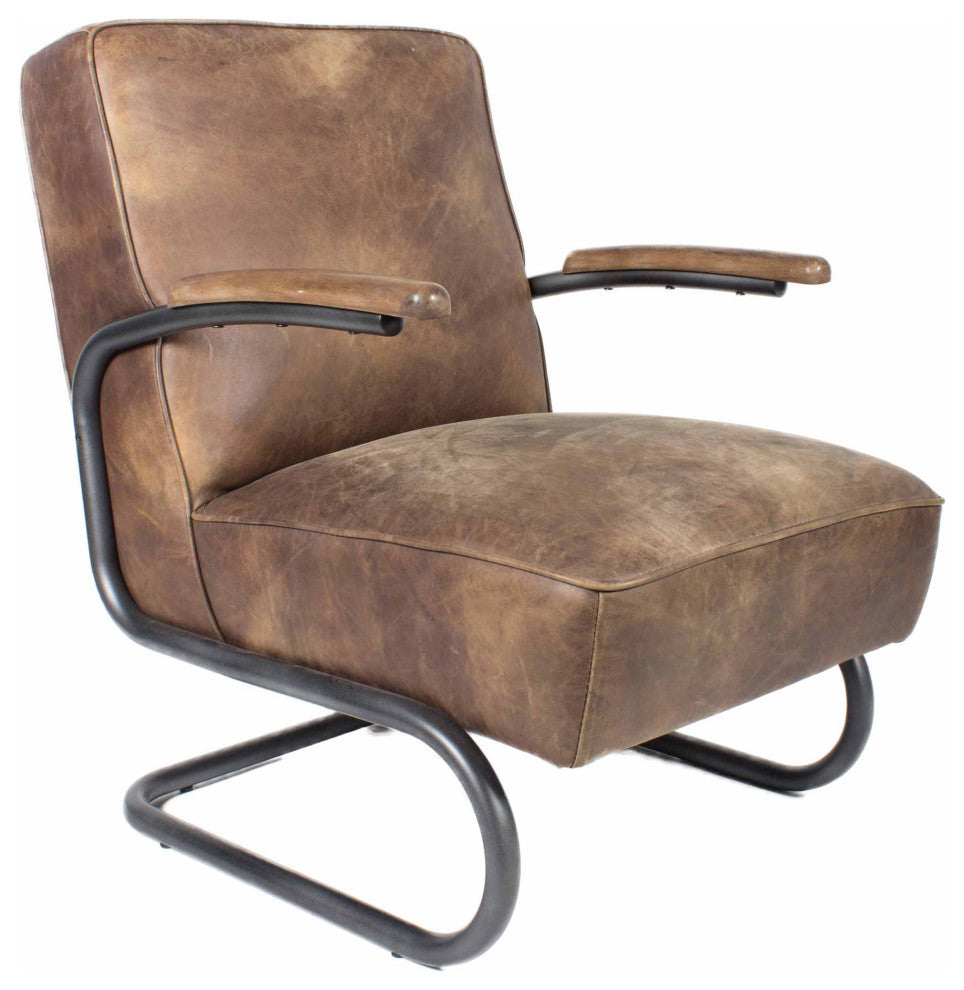 First of A Kind Perth Club Chair Grazed Brown Leather