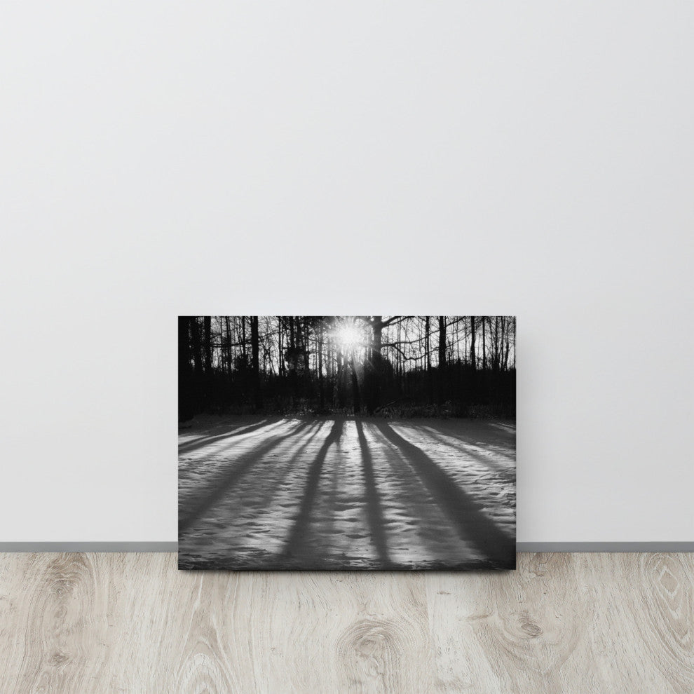 Primitive Wall Decor: Black & White Canvas Photo Print Winter Shadows, 12" X 16"