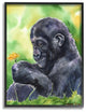 Baby Gorilla Animal And Flower Green Painting, 11"x14"