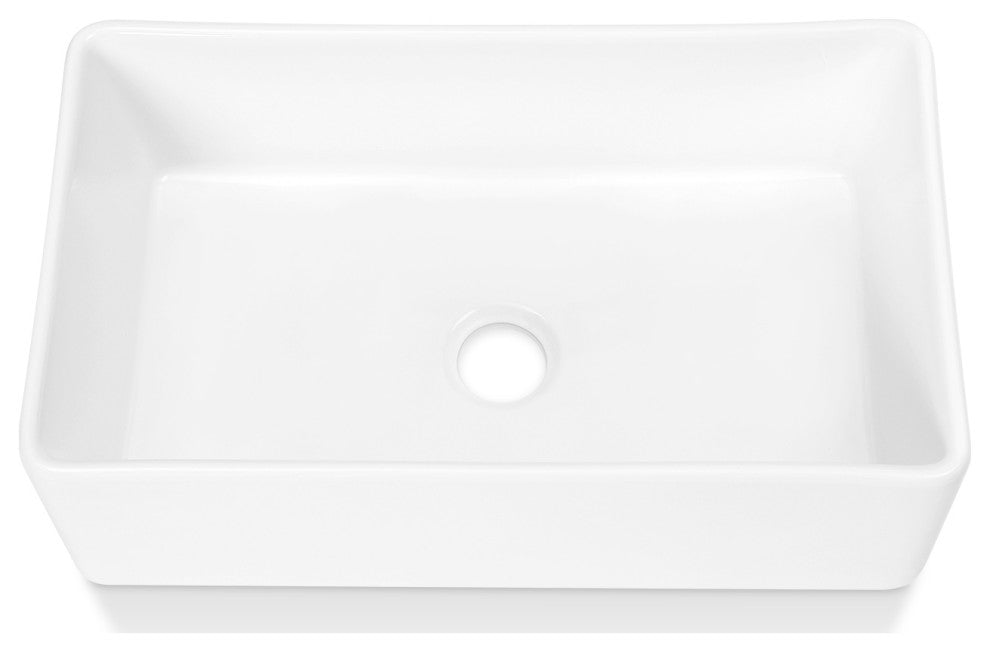 Sinber White Ceramic Double Bowl Apron farmhouse Kitchen Sink With Str, 33"x17"