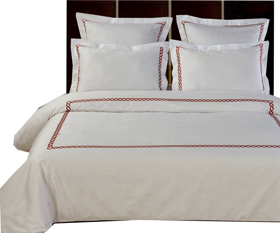 Amy 100% Cotton Embroidered Duvet Cover Set, White and Chocolate, Full/Queen
