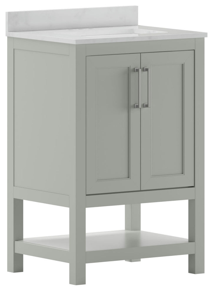 Vega Bathroom Vanity-Sink, Soft Close Doors, Carrara Marble Finish Countertop, Gray, 24 Inch