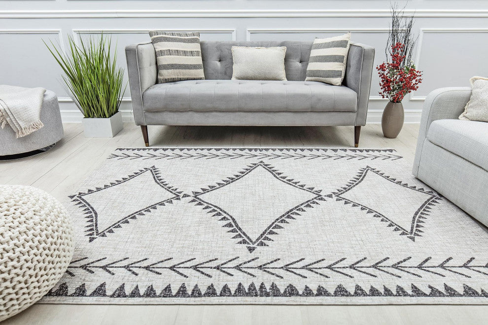 Jade Angelica White Moroccan Tribal White Recycled Area Rug, 2'6" X 8'
