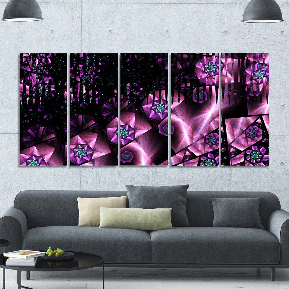 Purple Radiance of Starry Sky, Abstract Wall Art Canvas, 60"x28", 5 Panels
