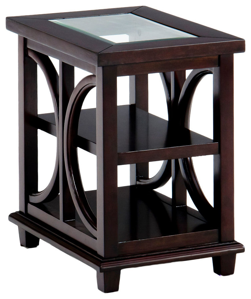 Panama Brown Contemporary Wood and Glass Small End Table