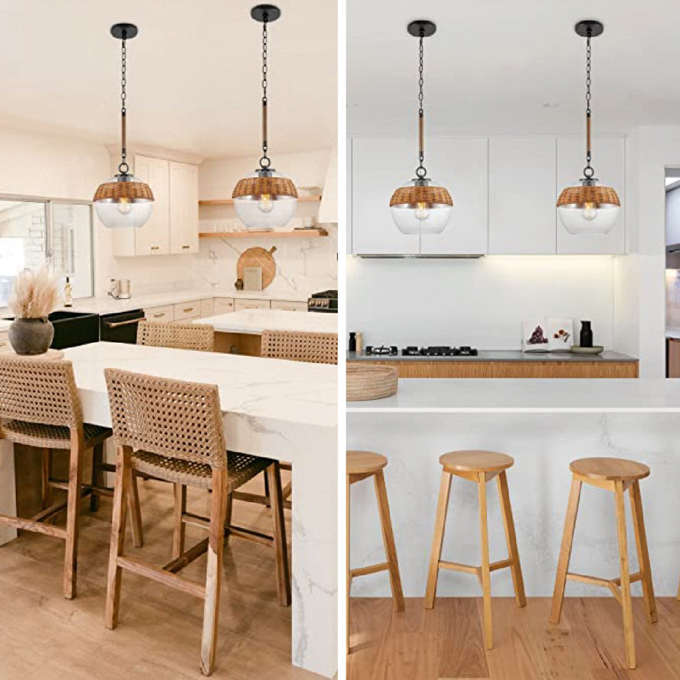 Black Finish pendant 1-Light Modern hanging Light Large Glass Globe Shade Light