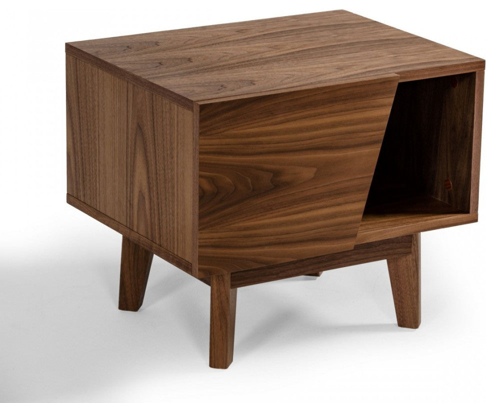 Mid Century Walnut Light Brown Nightstand With One Drawer and One Shelf