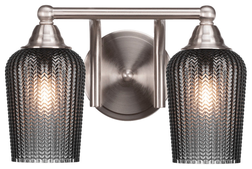 Paramount 2-Light Bath Bar, Brushed Nickel, 5" Smoke Textured Glass