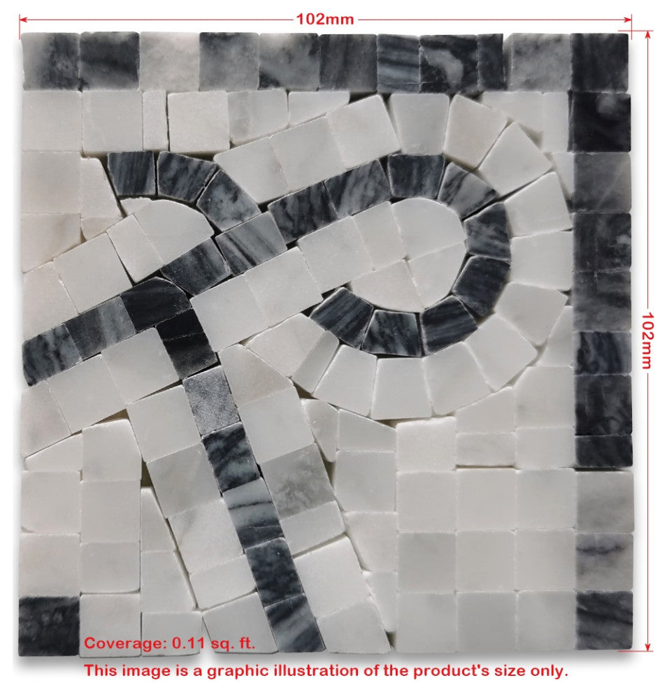 Stretch Bardiglio 4x4 Marble Mosaic Border Corner Tile Honed, 1 piece