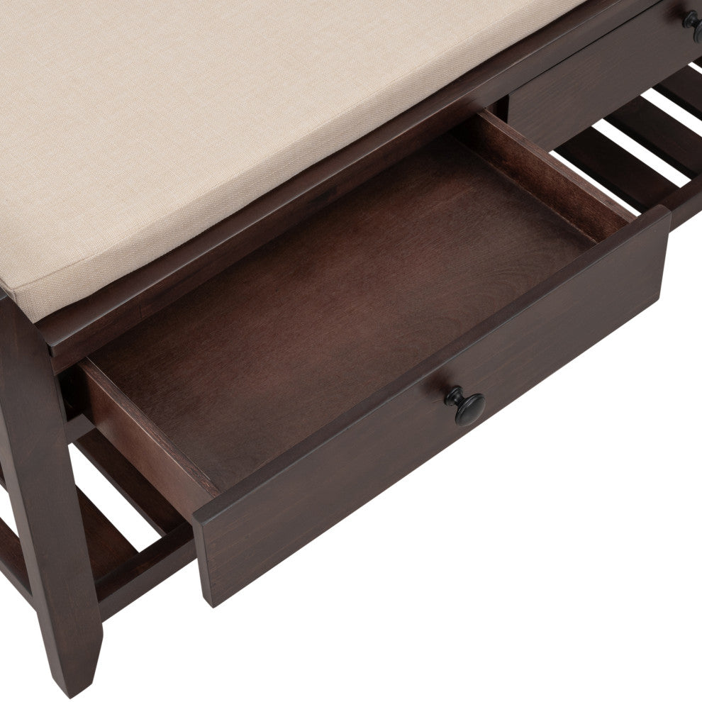 TATEUS 39" Entryway Storage Bench With Shoe Rack and Cushioned Seat, Espresso