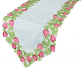 Strawberry Patch Embroidered Cutwork 15"x72" Table Runner