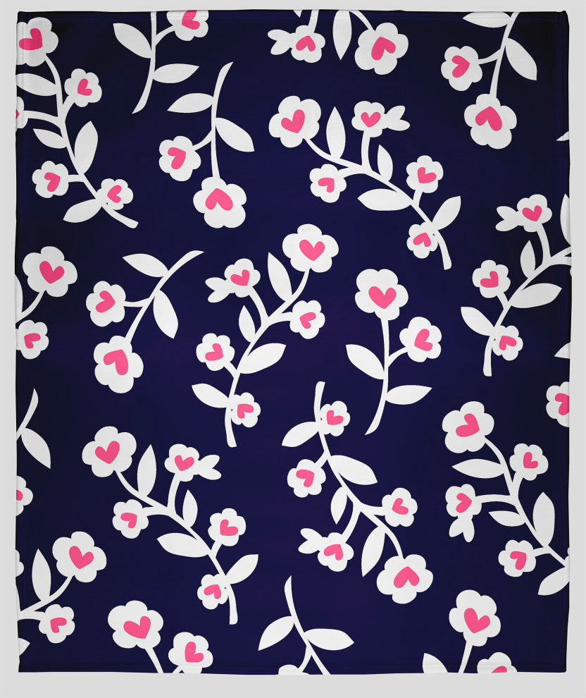 60x80" Valentines Floral Throw Blanket, Navy