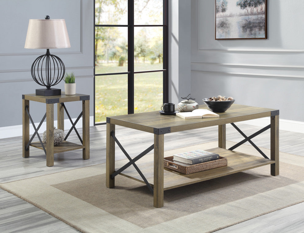 Wood and Metal Coffee Table, Rustic Oak and Black
