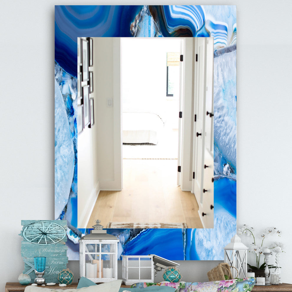 Designart Marbled Geode 11 Midcentury Frameless Wall Mirror, 24x32