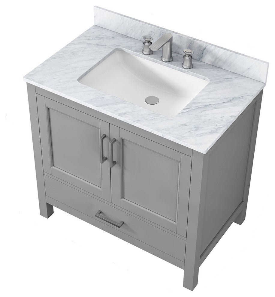 36" Plywood Freestanding Bathroom Vanity Set with Drawer and Doors, Grey