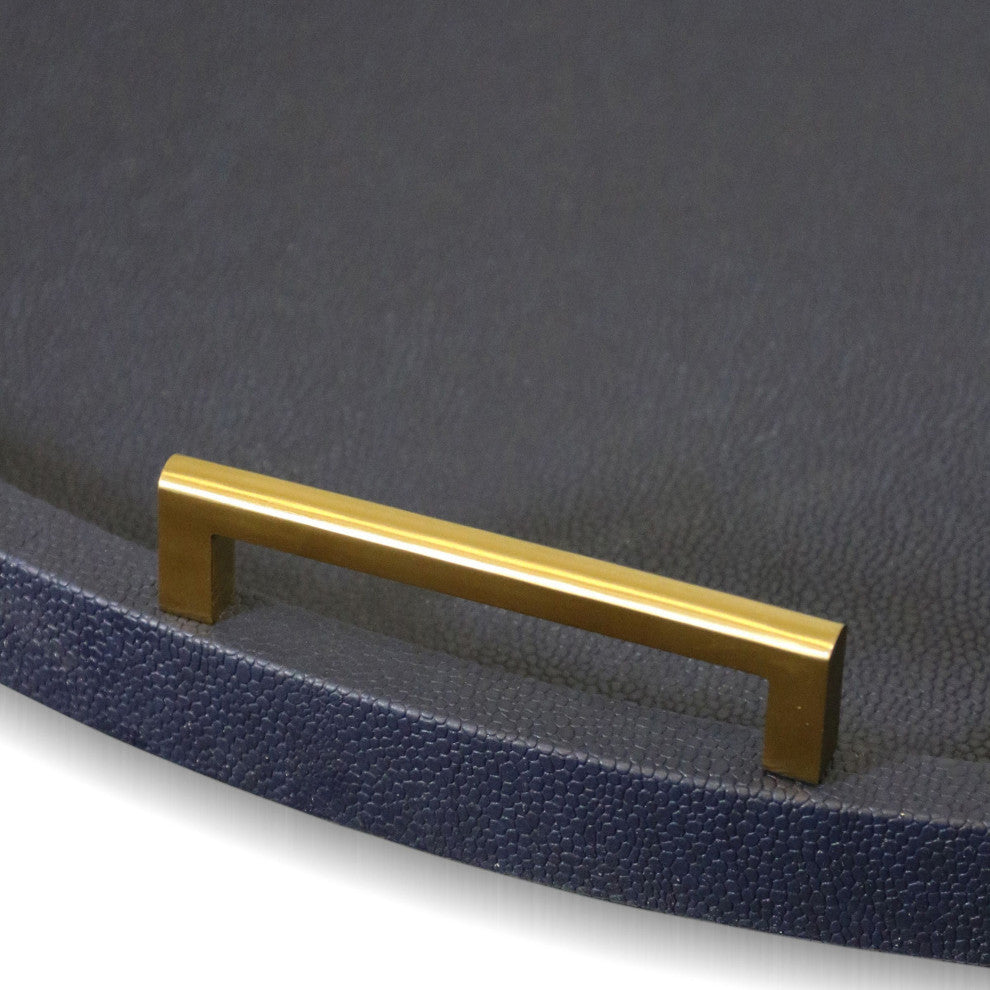 Dann Foley Faux Shagreen Tray Navy Finish Gold Handles