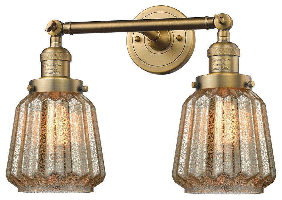 Chatham 2-Light LED Bath Fixture, Brushed Brass, Glass: Mercury Plated