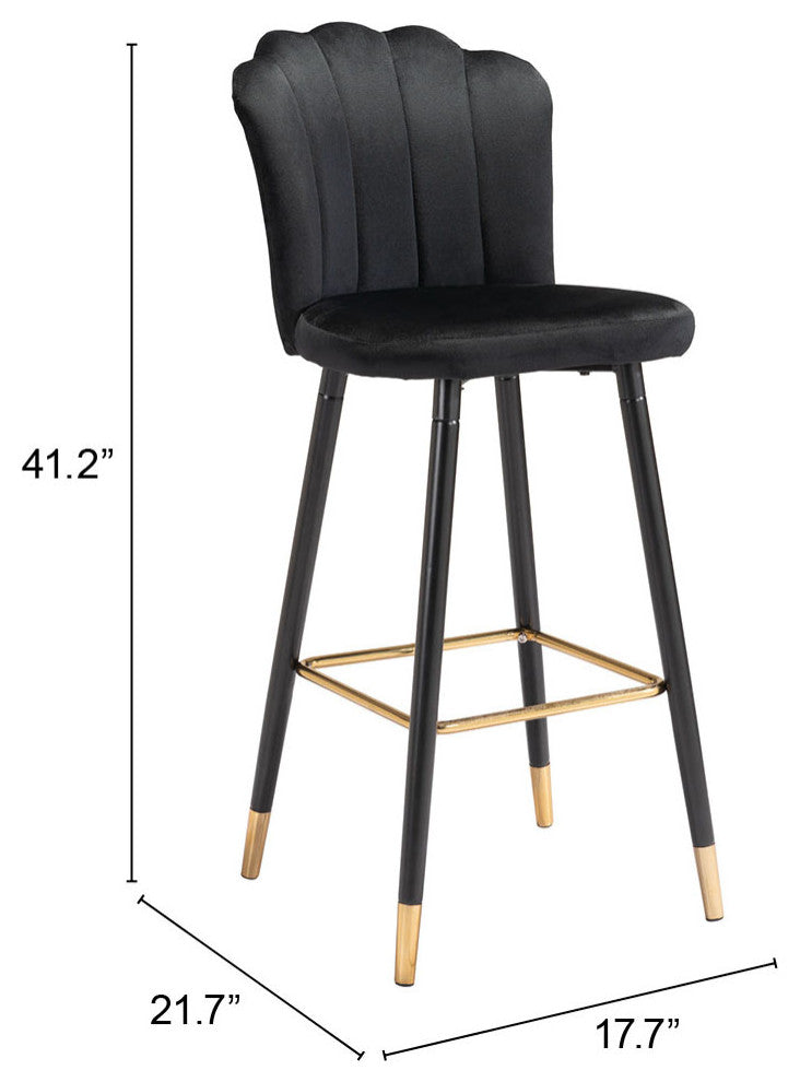 Bar Stool Chair Barstool, Steel Metal, Fabric, Black, Gold, Kitchen Cafe Bistro