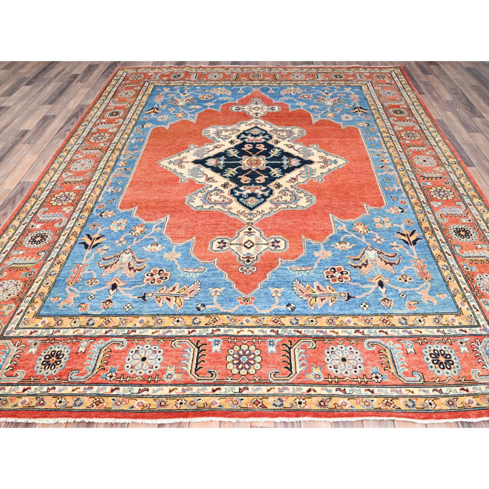 Orange, Soft Wool, Afghan Peshawar, Hand Knotted, Oriental Rug, 8'x9'10"