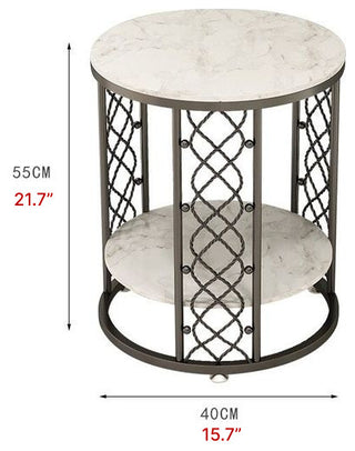 Marble Wrought Round Small Coffee Table, Black-White, Dia15.7", 2 Layers