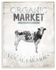 Blue Gray & White Organic Market Local Farmers Cow Wall Plaque Art, 10"x15"