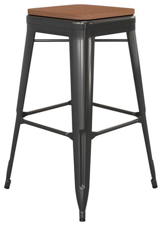 Kai Commercial Grade 30"H Metal Counter Stool, Black/Teak