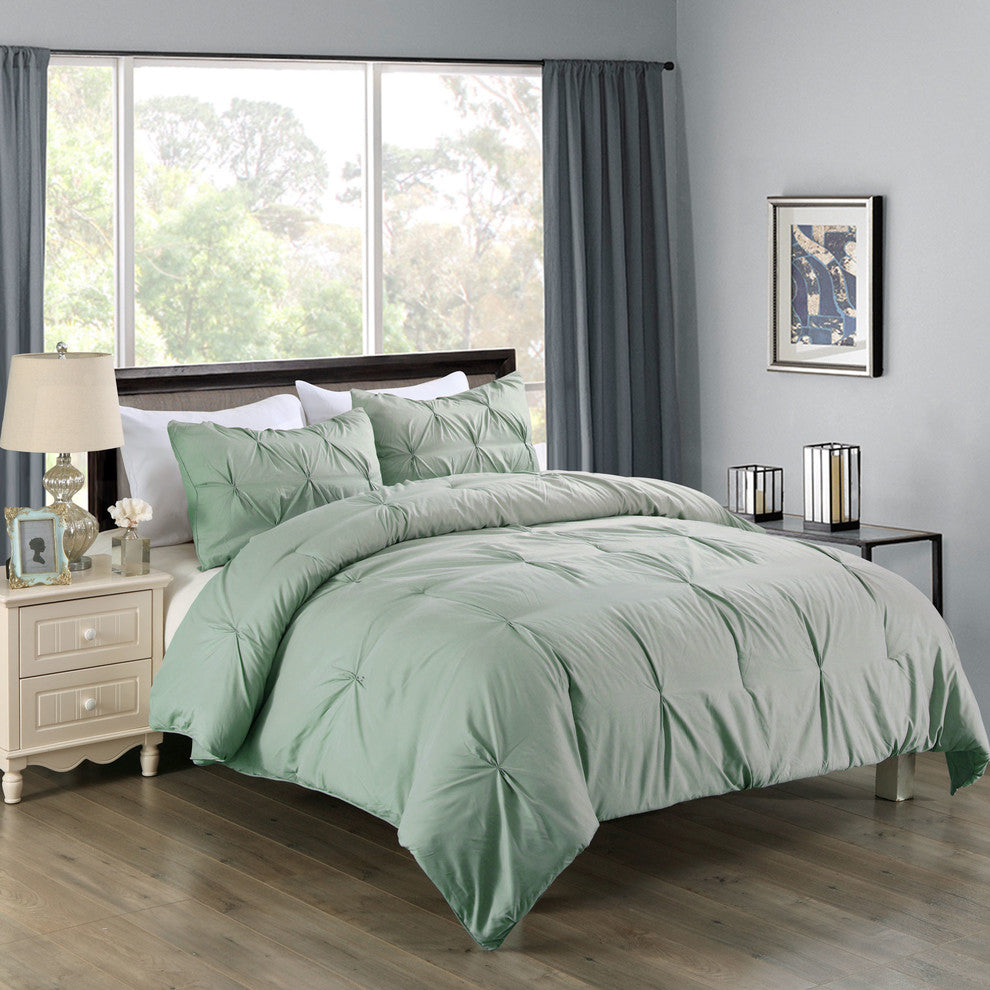 Lotus Home Pintuck Comforter Mini Set, Water/Stain Resistance, King, Sage