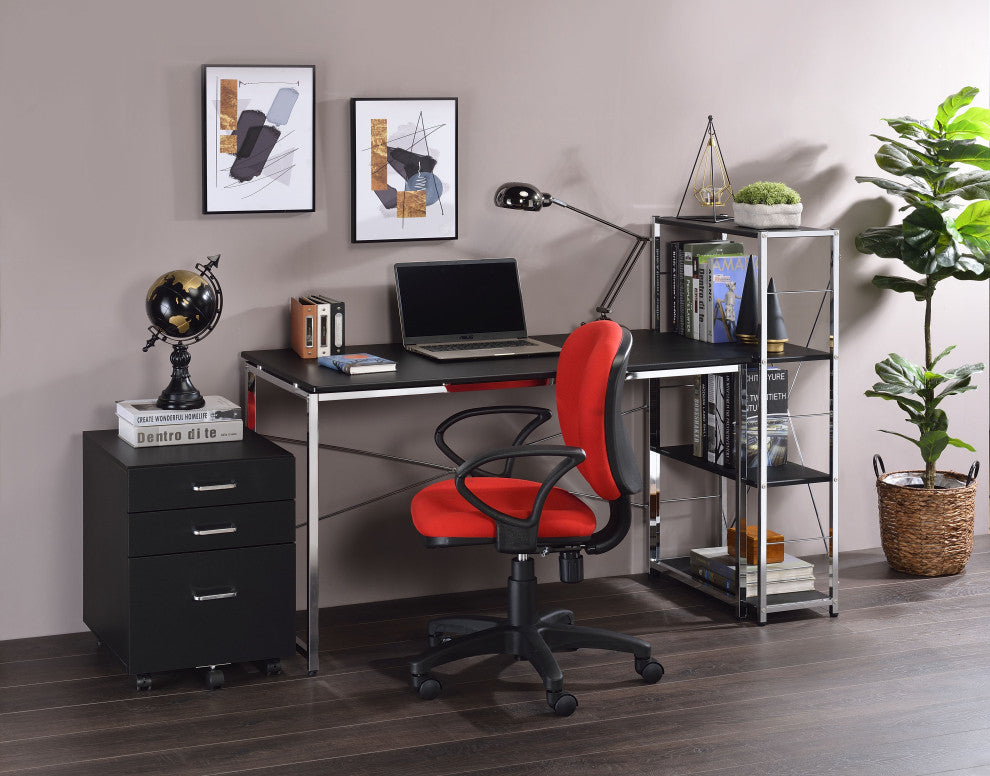 Acme Tennos Bookshelf Black and Chrome Finish