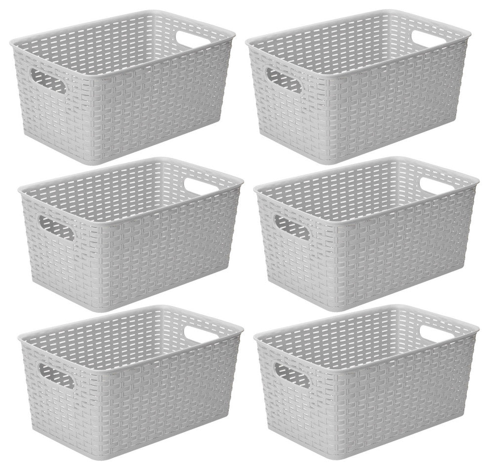 Plastic Rattan Storage Box Basket Organizer Large, ba426, Grey, 6