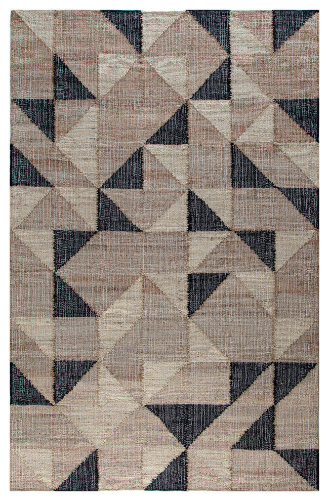 4' x 6' El Matador Natural and Charcoal Geo Flatweave Area Rug