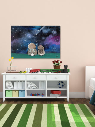 "Starry Sky Bunnies" Painting Print on Wrapped Canvas