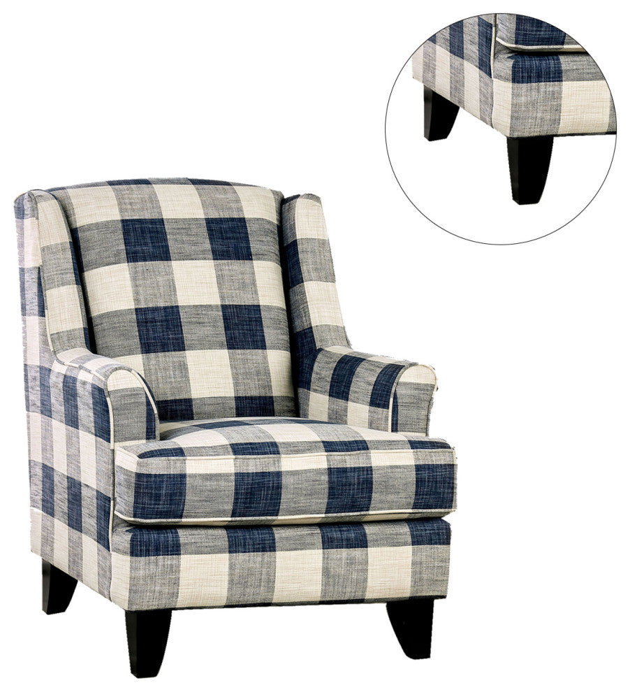 Fabric Chair with Checkered Pattern Design, Ivory