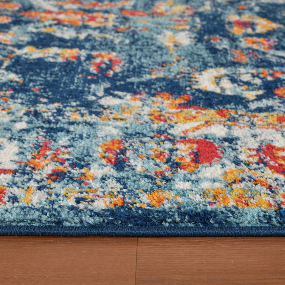 Alessana Cochise Bordered Area Rug, Blue, 2'6"x10'3"