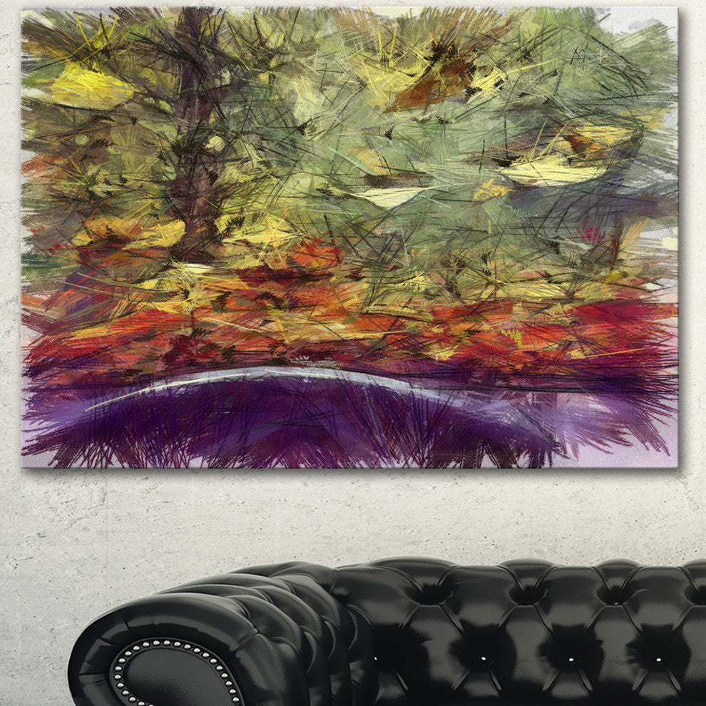 Abstract Fall Watercolor Drawing, Landscape Canvas Wall Art, 40"x30"