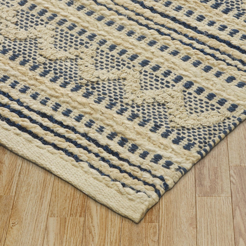 8??x 10??Blue and Beige Chevron Striped Area Rug