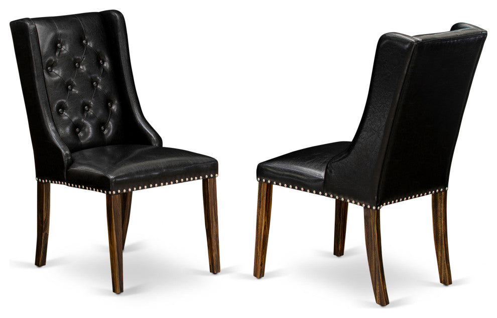 Black Dining Chair, Button Tufted Back, Wood Legs, Set of 2