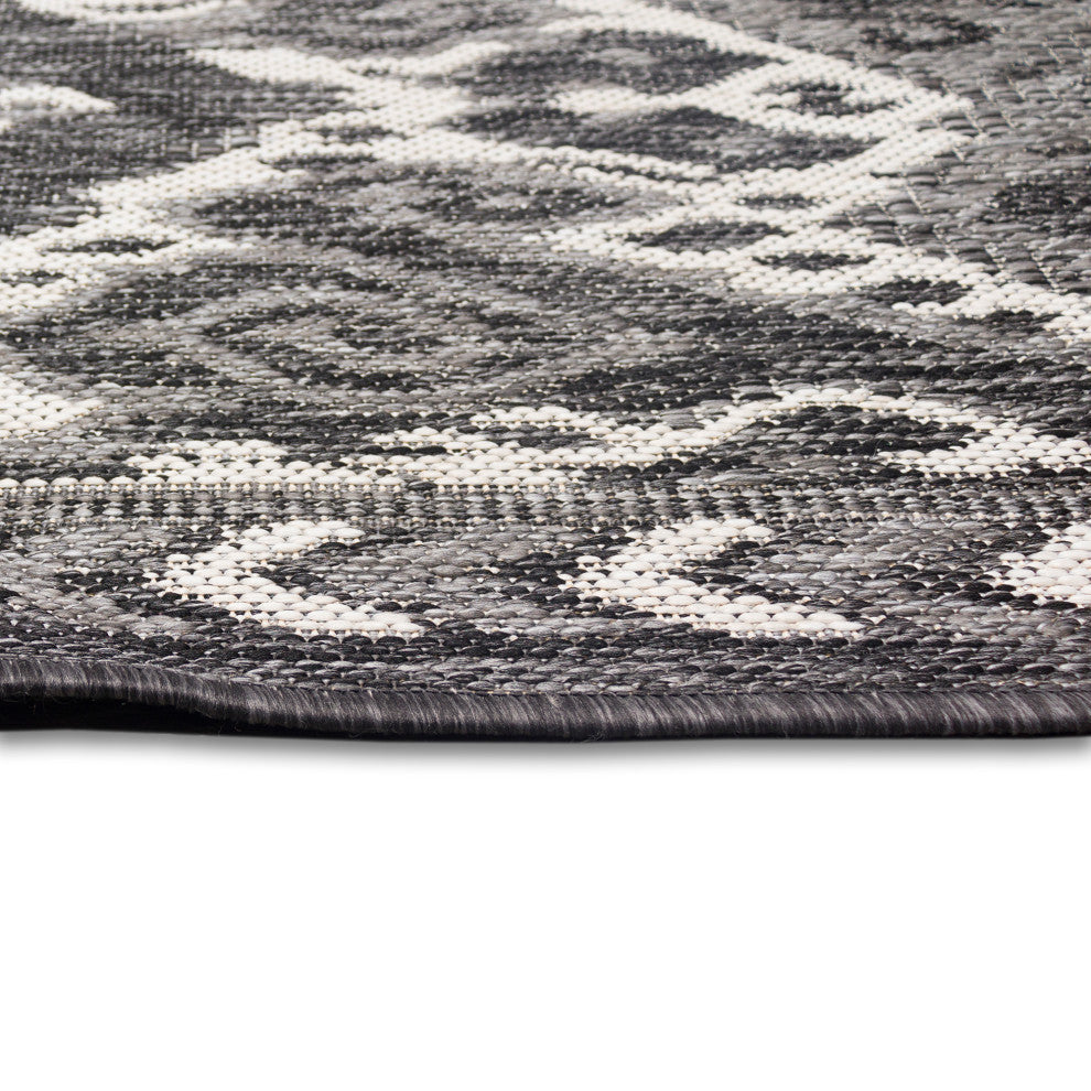 Malibu Ikat Indoor/Outdoor Rug, Charcoal, 7'10" Square