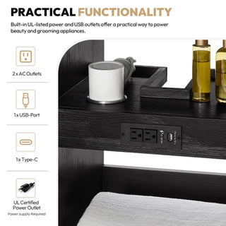 Vinnova Cadiz Bath Vanity, Composite Stone Top, Black, 60", With Mirror