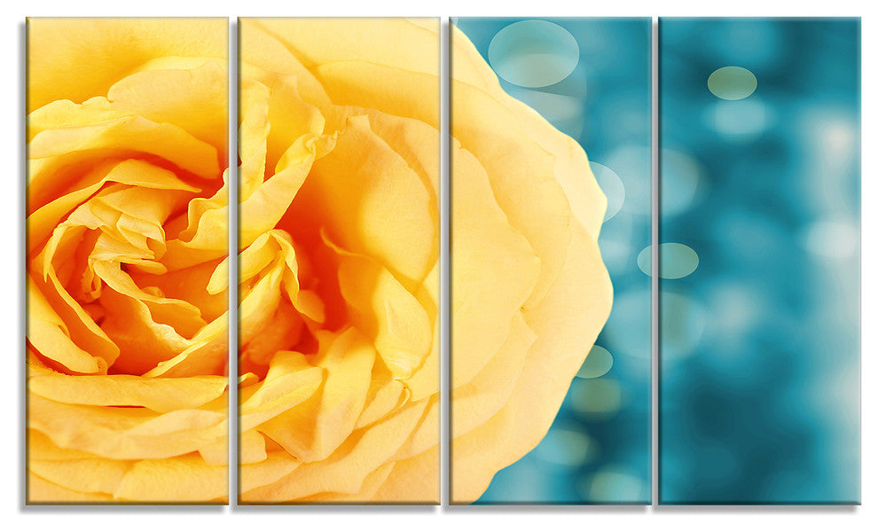 Rose Flower with Lit up Background, Floral Canvas Artwork, 48"x28", 4 Panels
