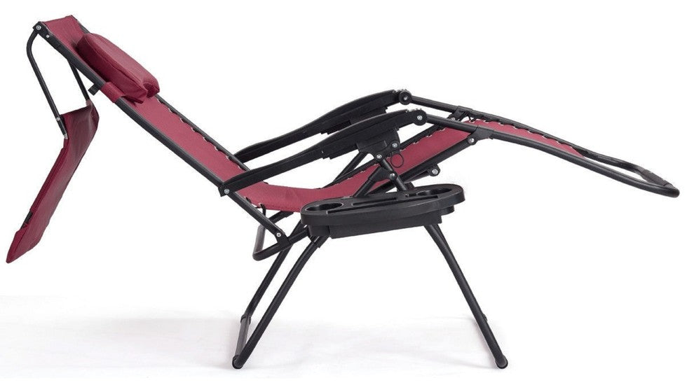 Folding Recliner Lounge Chair With Shade Canopy Cup Holder, Wine