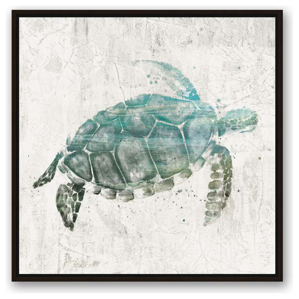 Turquoise Sea Turtle Walnut Floating Framed Canvas, 30"x30"