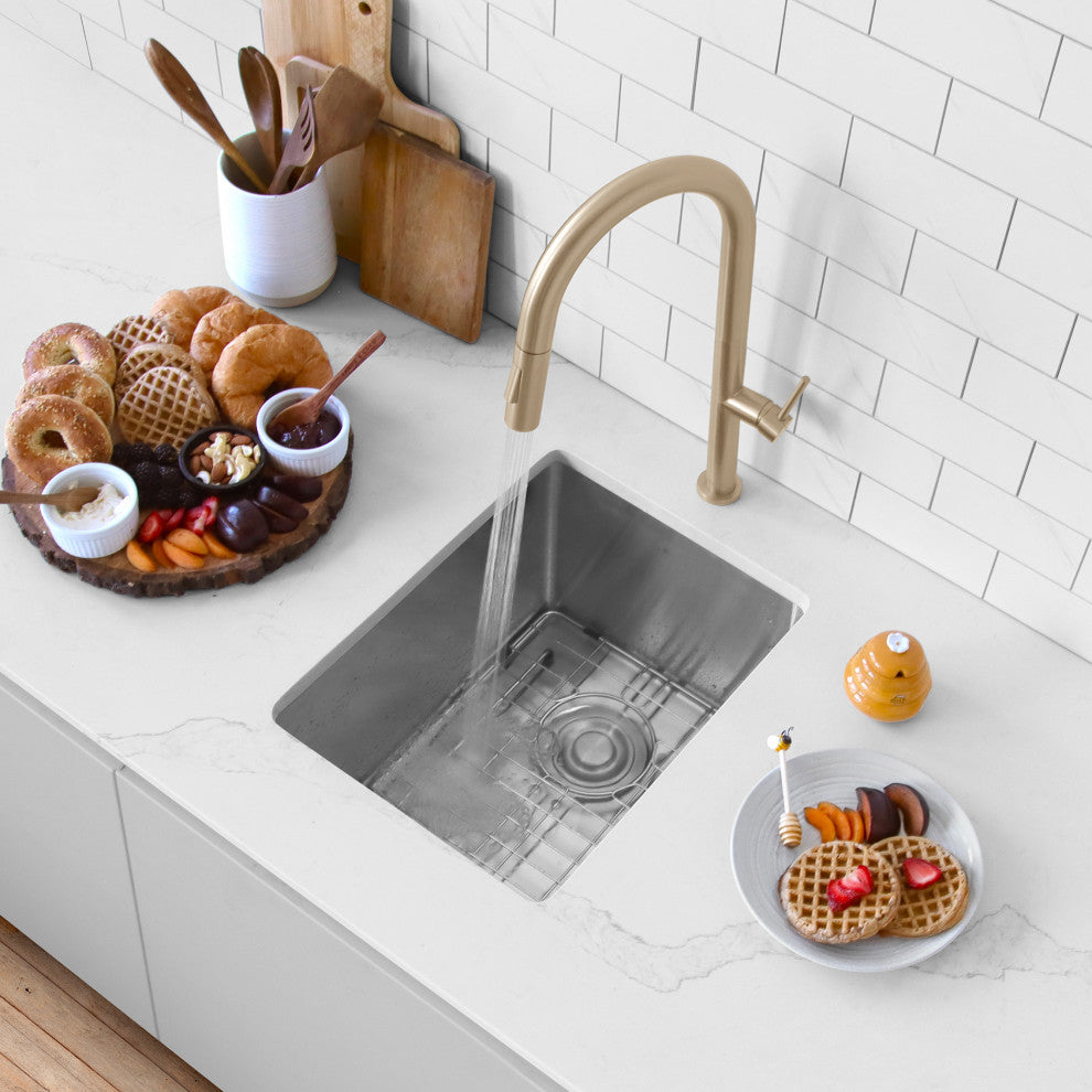 STYLISH 16"L x 18"W Undermount Bar Sink Single Bowl with Grid and Strainer