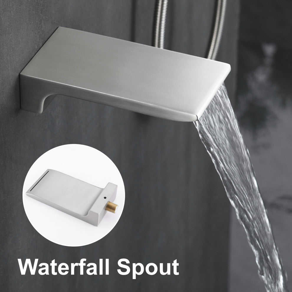 Wellfor Rain Shower Faucet, 10" Waterfall Shower Head With Handheld Combo Set, Brushed Nickel