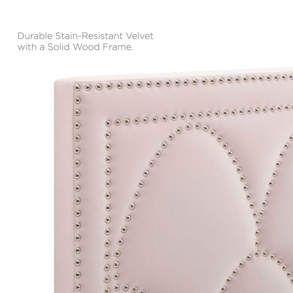 Platform Bed Frame, Nailhead, Queen Size, Pink, Velvet, Modern, Guest Suite