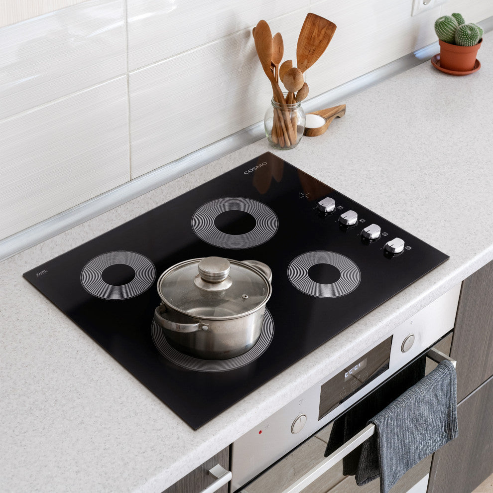 Cosmo 24" Electric Ceramic Glass Cooktop With 4 Elements, Dual Zone Element