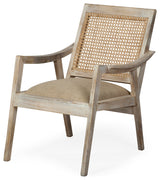 Teryn Cream Linen w/ Natural Solid Wood Base & Mesh Back Accent Chair