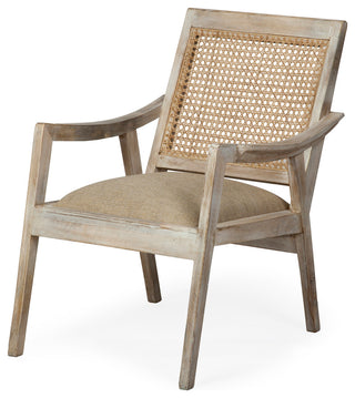 Teryn Cream Linen w/ Natural Solid Wood Base & Mesh Back Accent Chair